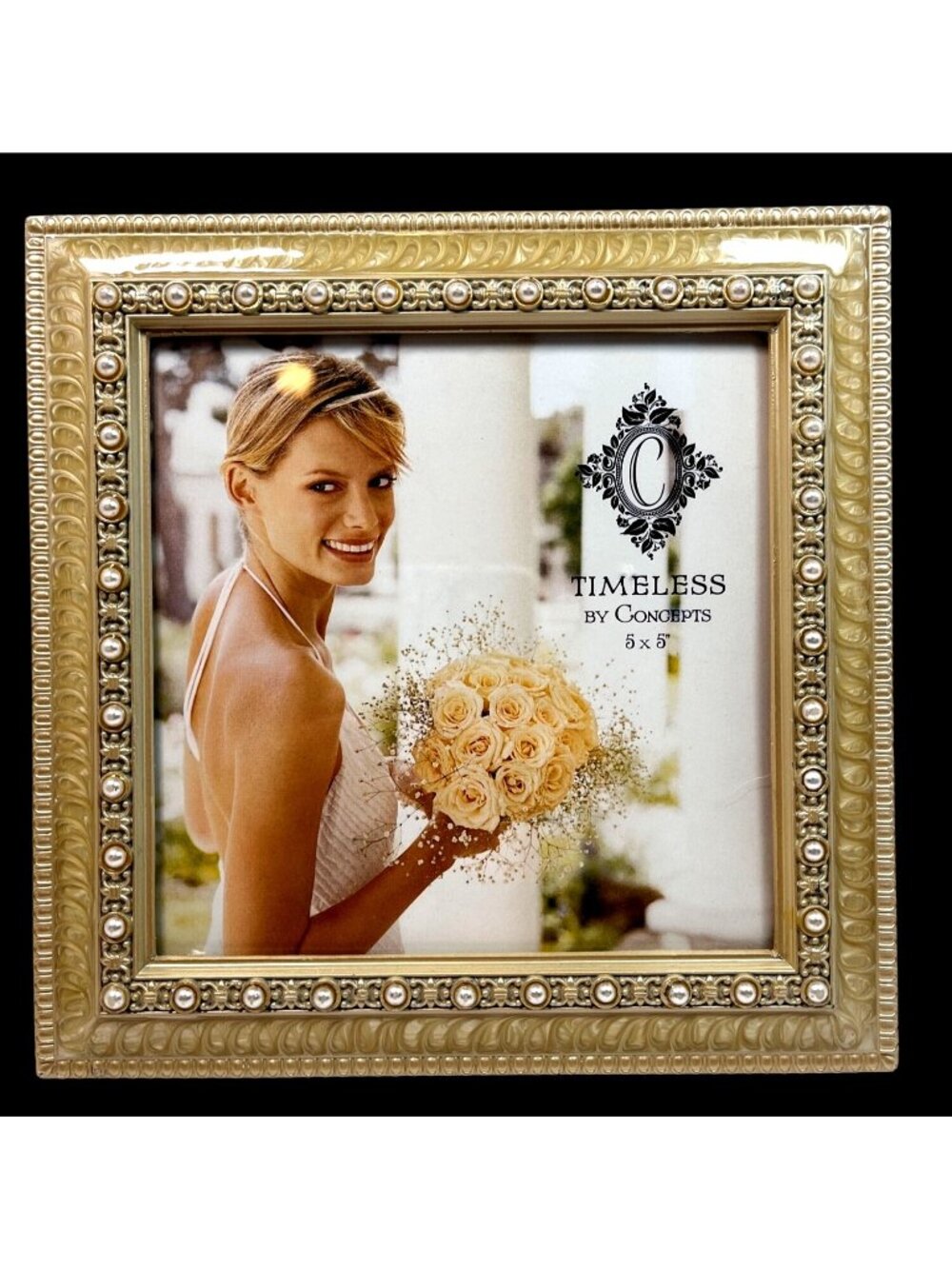 Timeless By Concepts 5x5 Pearl & Gold Ornate Photo Frame With Table Stand
